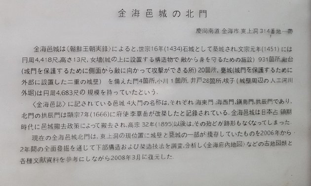 金海邑城北門の案内板